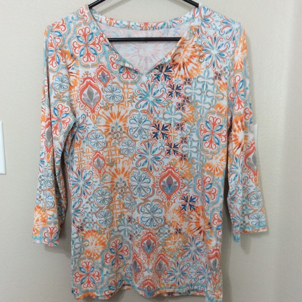 T by Talbots women's Shirt‎ Medium Petite Floral Geometric